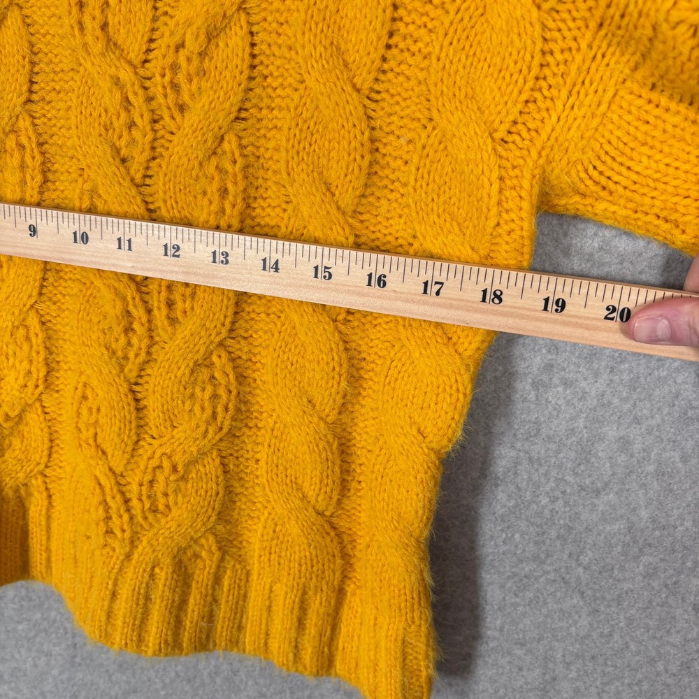 SUN MOON Cable Knit Turtleneck Sweater‎ XS Mustard Marigold Crop Cozy Flare Bell - Picture 6 of 10